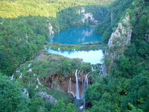 Overhead view of Plitvice Lakes National Park