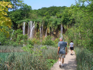Our trail along a lake at Korona village near Plitvice Lakes National Park