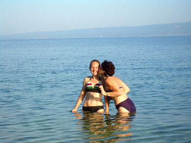 Kelly and her mom in the Adriatic Sea