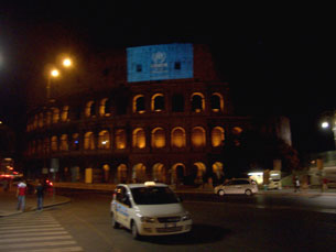 The Colosseum lit up at night