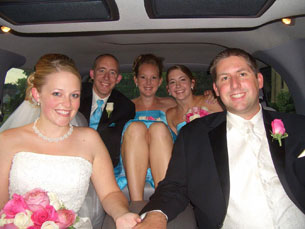 Jenny, Chad, Jay, Kelly and Julie in the limo heading to the reception