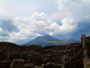 The view of Mt. Vesuvius from Pompeii