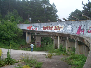 1984 Winter Olympics Bobsled Track covered in graffiti