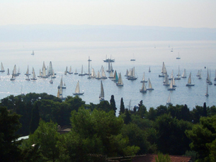 A regatta taking place along the coast, as seen from our balcony