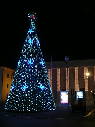 A fake Christmas tree/cone on display near the theatre in Split
