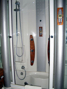 The fancy shower in our cabin on Sonesta St. George