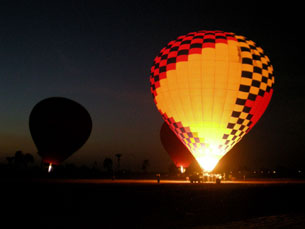 hot air balloon glowing in the dark