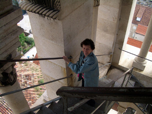 Aunt Christina climbing down the bell tower