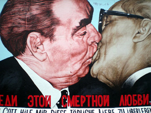 The most famous image from the East Side Gallery of the Berlin Wall