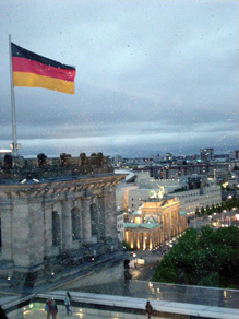 Atop the Reichstag, looking back towards the Brandenburg Gate