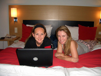 Kelly and Paula lounging at our hotel: Art'otel