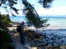 Jay walking on the rocky beach near Supetar on Brac