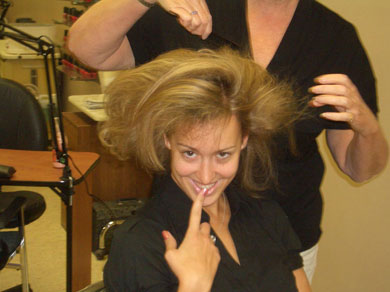 Bridesmaid Katie getting her her done