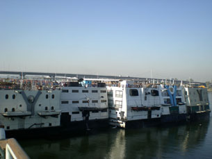 Cruise ships lined up at a dock in Luxor
