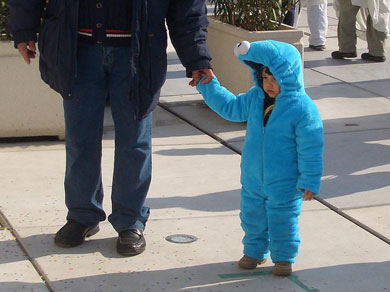 Cookie Monster costume during the children's Carnival festival on the Riva