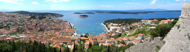Family photo atop 16th century Venetian fortress protecting Hvar Town