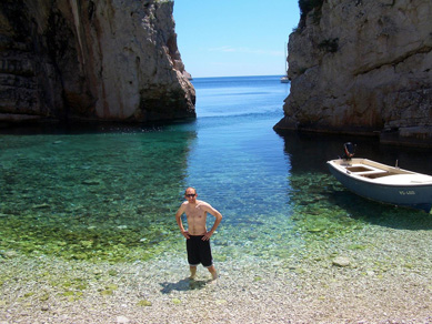 Jay in the Stiniva Bay cove